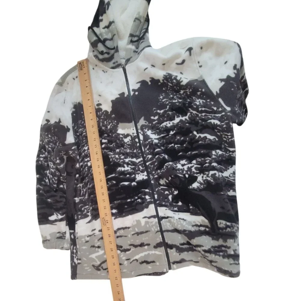 Hooded Full-Zip Fleece Jacket With Elk & Forest Scene Mens XL Victory Outfitters - Picture 7 of 14